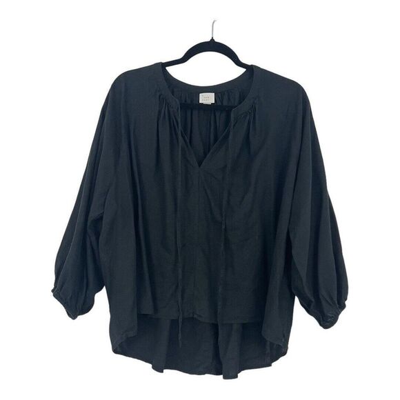 A New Day Womens Size L Black Linen Blend Boho Tunic Top - Picture 1 of 4